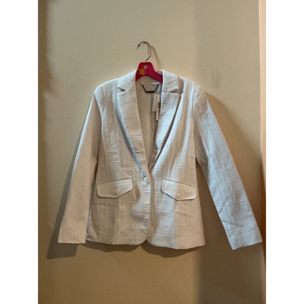 TRINA TURK White Textured Open Front‎ Blazer Jacket Women's 
Size 4 Designer Lux